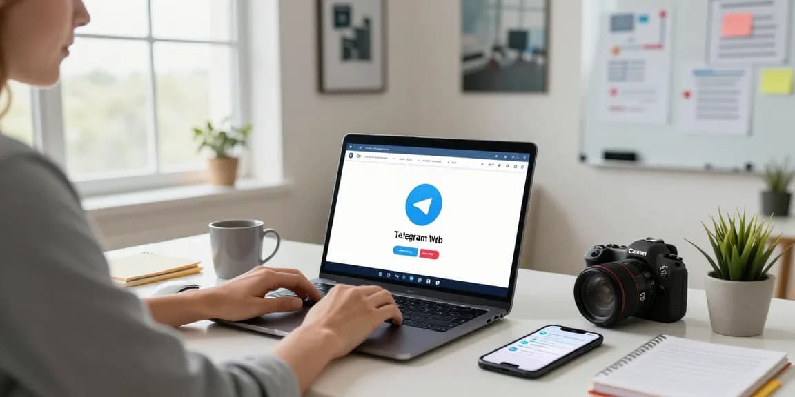 Explore the seamless Telegram Web Version experience in a modern home office setting, featuring tech tools and a bright atmosphere.