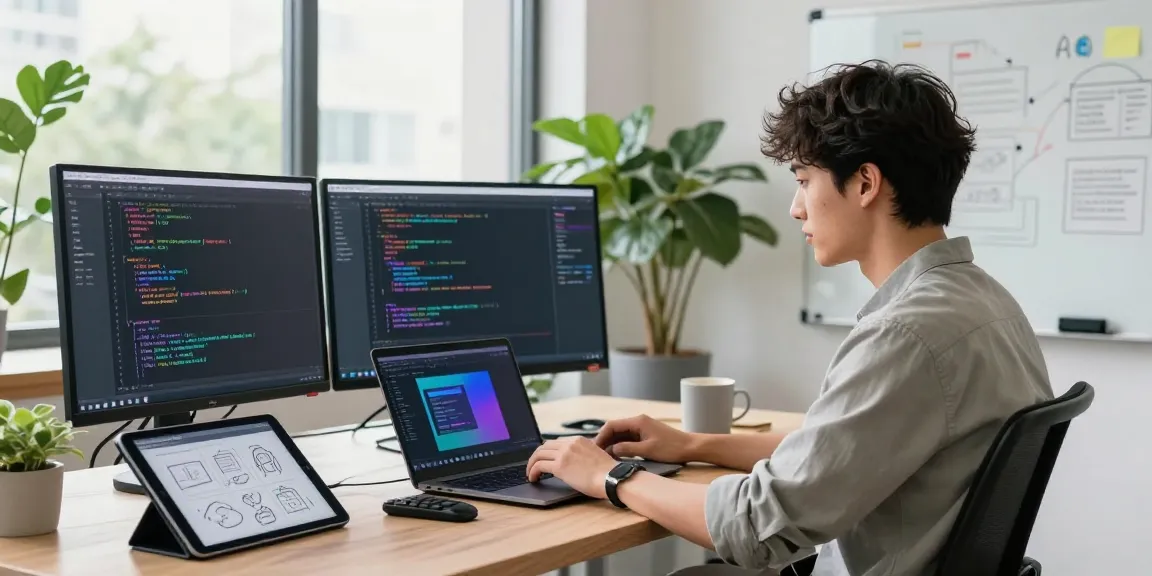 Crush on AI development scene in a modern tech workspace with vibrant coding.