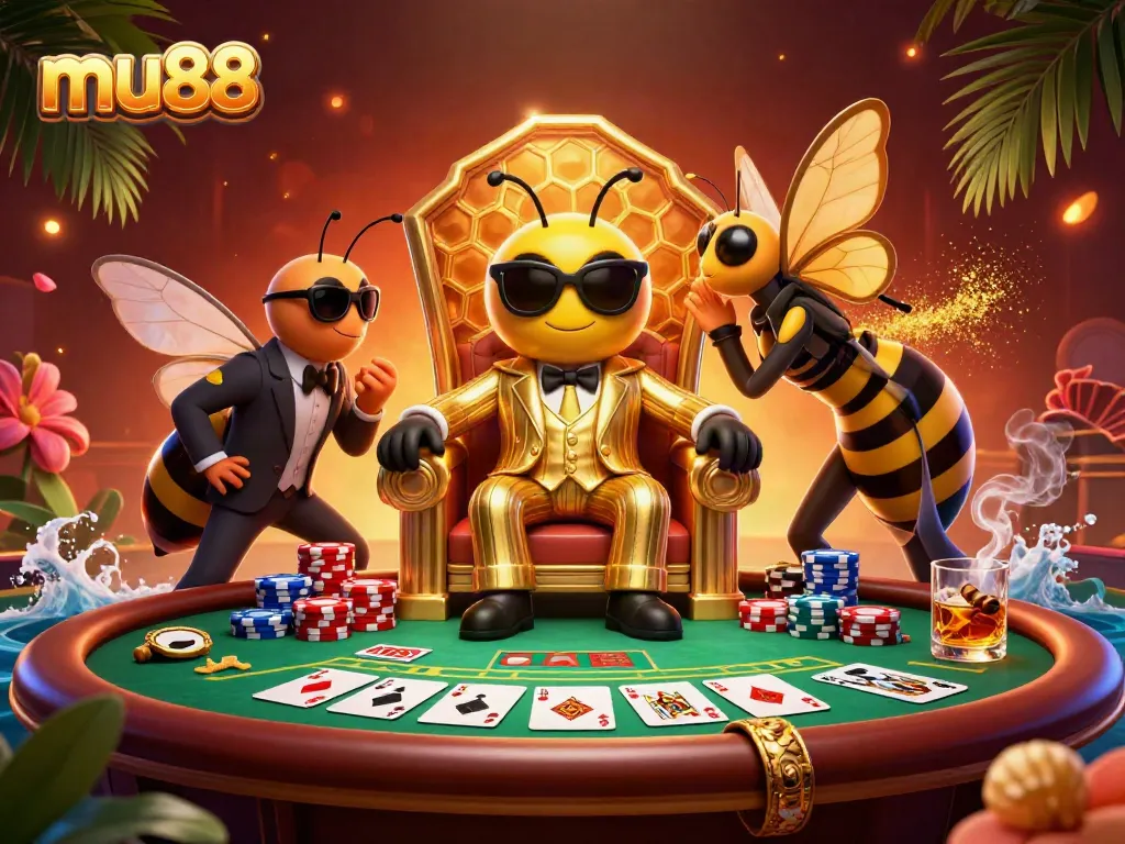 Engage in thrilling poker at mu88 with cartoon characters in a vibrant casino setting.