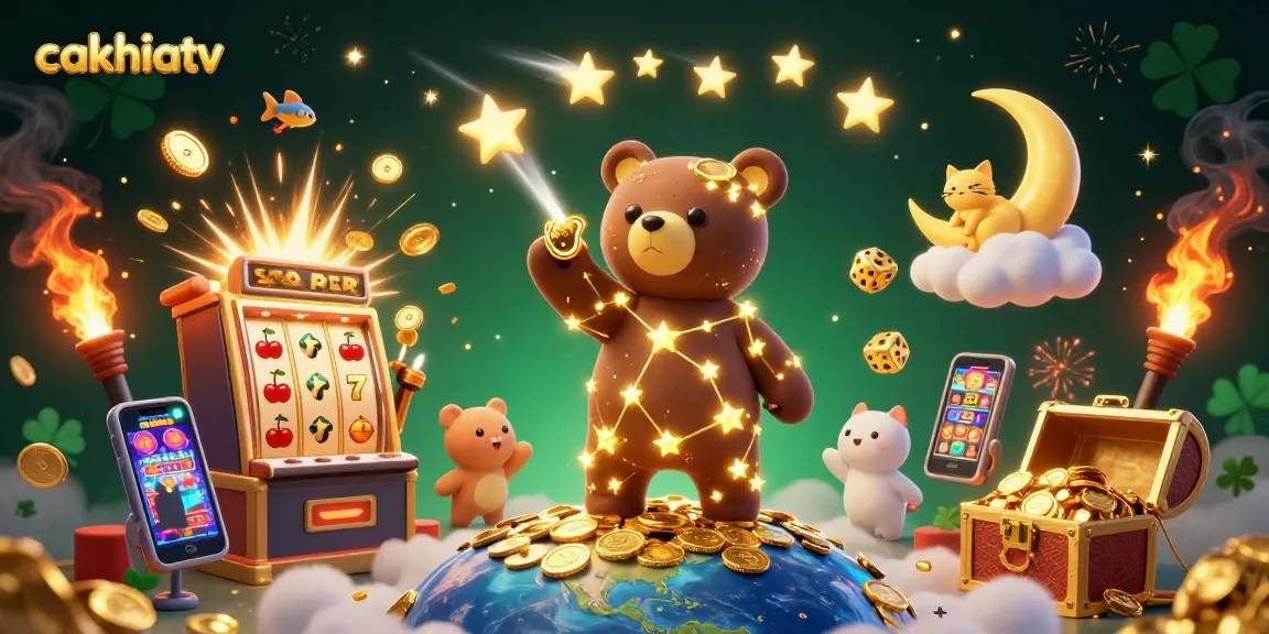 Experience the thrills of cakhiatv as a constellation bear collects coins amidst a casino explosion
